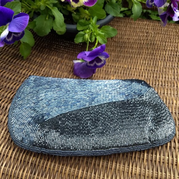 vintage 80s hematite grey seed bead belt clutch set - Picture 5 of 15